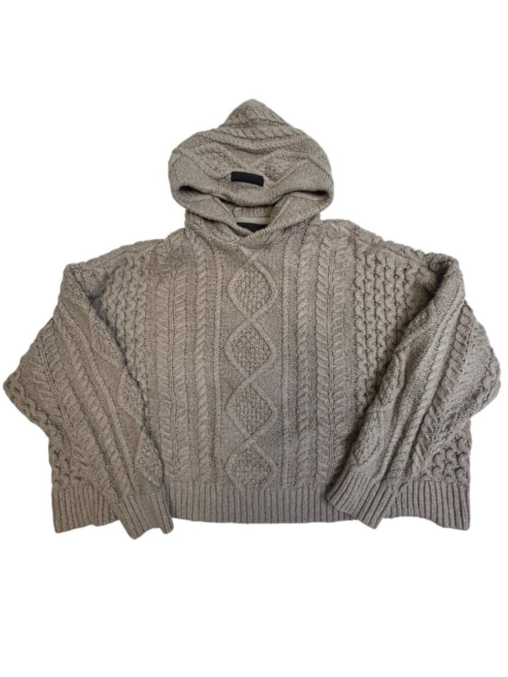 #1217 Fear Of God Essentials Taupe Cable Knit Hoodie Sweater Small